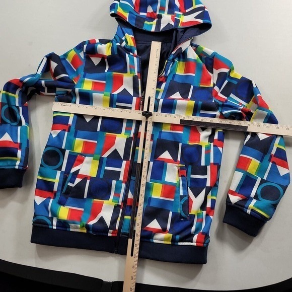 Tommy Hilfiger Reversible Varsity Jacket Mens Small Hooded Navy Blue RARE PRINT - Picture 10 of 12